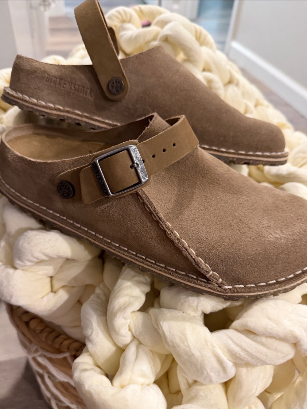 Birkenstock Suede Clog Mules in Brown
